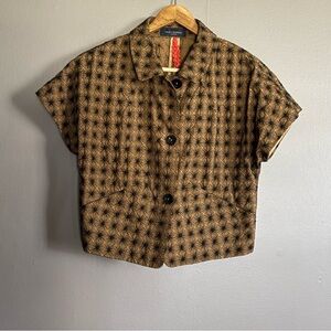 Piazza Sempione Brown and Black Embroidered Short-Sleeve Cape Size IT 42 US 6